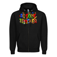 Black ausome autism teacher Zipper Hoodie - Zillion Design Studio