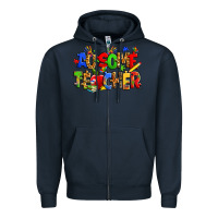 Navy ausome autism teacher Zipper Hoodie - Zillion Design Studio