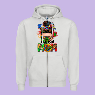 Autism Mom Messy Bun Zipper Hoodie Designed By Zillion Design Studio