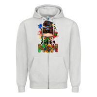 Dove Grey autism mom messy bun Zipper Hoodie - Zillion Design Studio
