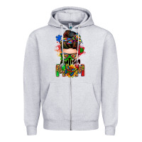 Heather Grey autism mom messy bun Zipper Hoodie - Zillion Design Studio