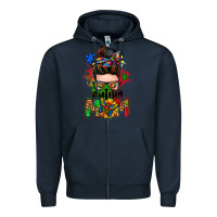 Navy autism mom messy bun Zipper Hoodie - Zillion Design Studio