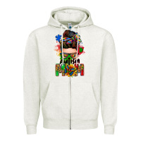 Oatmeal Heather autism mom messy bun Zipper Hoodie - Zillion Design Studio