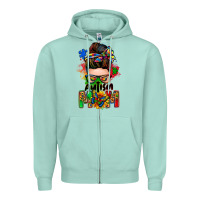 Seafoam autism mom messy bun Zipper Hoodie - Zillion Design Studio