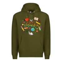 Army Green maestra teacher heart doodle Premium Hoodie - MaliasSmallBusiness