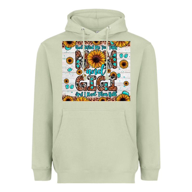 God Gifted Me Two Titles Mom And Gigi And I Rock Them Both Heavyweight Hoodie by JahusDesignShop | Teevron