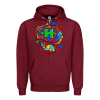 Burgundy autism superhero ripped tshirt Zipper Hoodie - Zillion Design Studio