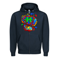 Navy autism superhero ripped tshirt Zipper Hoodie - Zillion Design Studio