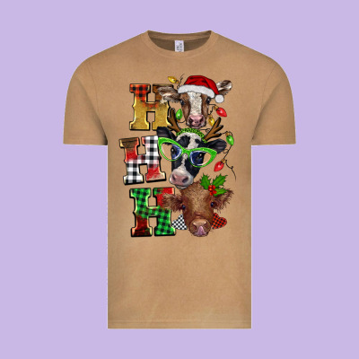 Christmas Ho Ho Ho Cow Vintage Tee Designed By Barkaloodesign