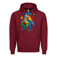 Burgundy autism trex Zipper Hoodie - Zillion Design Studio