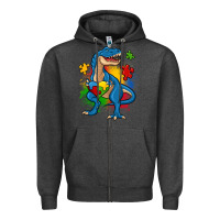 Charcoal Heather autism trex Zipper Hoodie - Zillion Design Studio