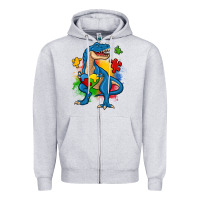 Heather Grey autism trex Zipper Hoodie - Zillion Design Studio