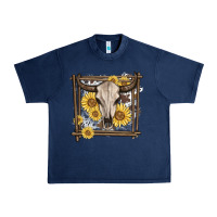 Navy western bull skull Urban Heavy Tee - MaliasSmallBusiness