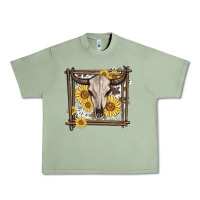 Oil Green western bull skull Urban Heavy Tee - MaliasSmallBusiness