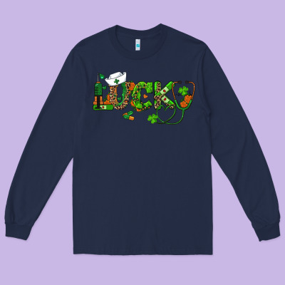 St Patricks Day Lucky Nurse Long Sleeve Tee Designed By Ranaportraitstore