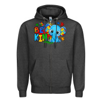 Charcoal Heather be kind autism elephant Zipper Hoodie - Zillion Design Studio
