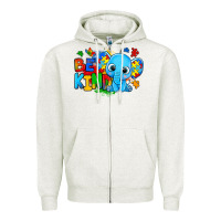 Oatmeal Heather be kind autism elephant Zipper Hoodie - Zillion Design Studio