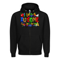 Black i teach ausome kids autism teacher Zipper Hoodie - Zillion Design Studio