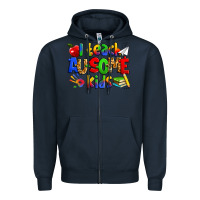 Navy i teach ausome kids autism teacher Zipper Hoodie - Zillion Design Studio