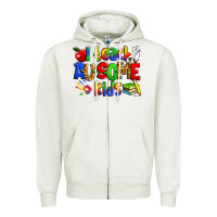 Oatmeal Heather i teach ausome kids autism teacher Zipper Hoodie - Zillion Design Studio