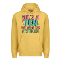 Antique Gold she's a ten but so is her anxiety Premium Hoodie - MaliasSmallBusiness