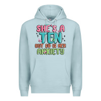 Blue Mist she's a ten but so is her anxiety Premium Hoodie - MaliasSmallBusiness