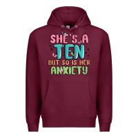 Burgundy she's a ten but so is her anxiety Premium Hoodie - MaliasSmallBusiness
