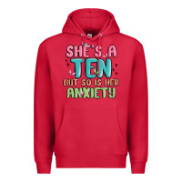 Cardinal she's a ten but so is her anxiety Premium Hoodie - MaliasSmallBusiness