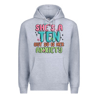 Heather Grey she's a ten but so is her anxiety Premium Hoodie - MaliasSmallBusiness