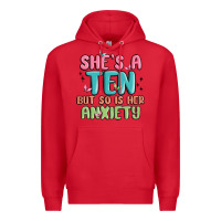Red she's a ten but so is her anxiety Premium Hoodie - MaliasSmallBusiness