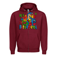 Burgundy it's ok to be different autism trex Zipper Hoodie - Zillion Design Studio