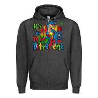 Charcoal Heather it's ok to be different autism trex Zipper Hoodie - Zillion Design Studio
