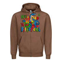 Chestnut it's ok to be different autism trex Zipper Hoodie - Zillion Design Studio