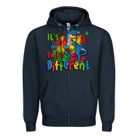 Navy it's ok to be different autism trex Zipper Hoodie - Zillion Design Studio