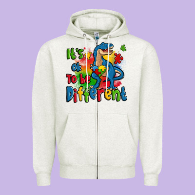 It's Ok To Be Different Autism Trex Zipper Hoodie Designed By Zillion Design Studio