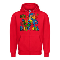 Red it's ok to be different autism trex Zipper Hoodie - Zillion Design Studio