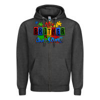 Charcoal Heather my brother is ausome autism Zipper Hoodie - Zillion Design Studio