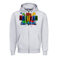 Heather Grey my brother is ausome autism Zipper Hoodie - Zillion Design Studio