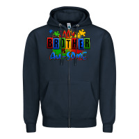 Navy my brother is ausome autism Zipper Hoodie - Zillion Design Studio