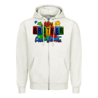 Oatmeal Heather my brother is ausome autism Zipper Hoodie - Zillion Design Studio