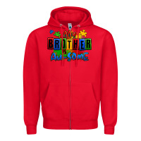 Red my brother is ausome autism Zipper Hoodie - Zillion Design Studio