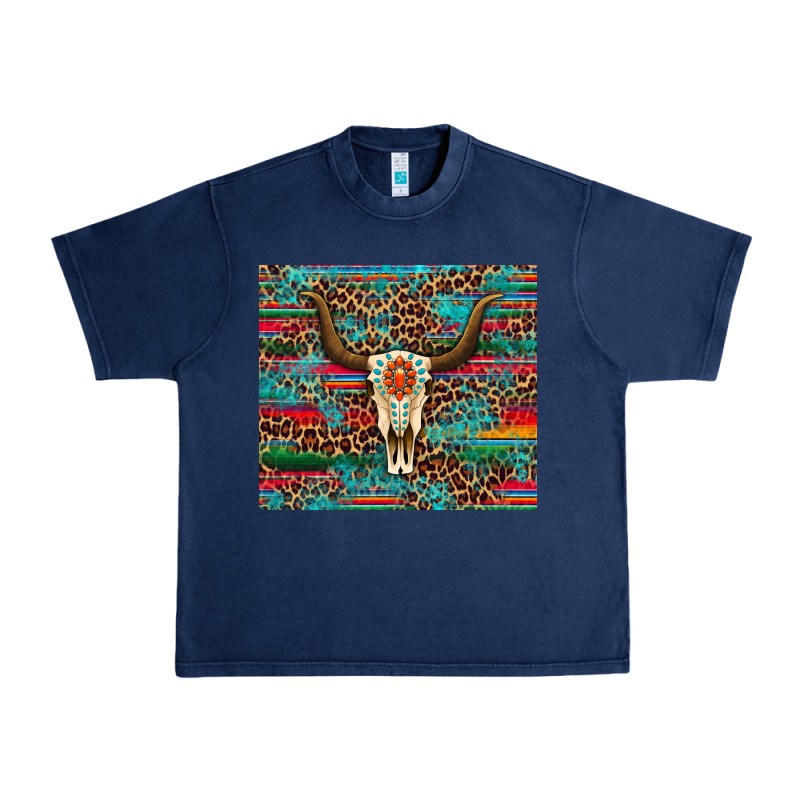 Western Serape Leopard Bull Skull Turquoise Urban Heavy Tee by Artiststas | Teevron