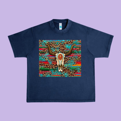 Western Serape Leopard Bull Skull Turquoise Urban Heavy Tee Designed By Artiststas