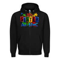 Black my sister is ausome autism Zipper Hoodie - Zillion Design Studio