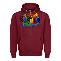 Burgundy my sister is ausome autism Zipper Hoodie - Zillion Design Studio