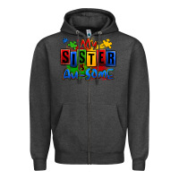 Charcoal Heather my sister is ausome autism Zipper Hoodie - Zillion Design Studio