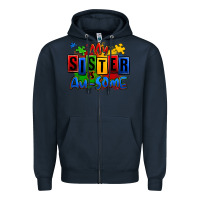 Navy my sister is ausome autism Zipper Hoodie - Zillion Design Studio