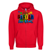 Red my sister is ausome autism Zipper Hoodie - Zillion Design Studio