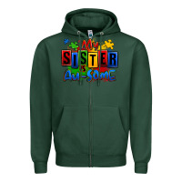Sports Green my sister is ausome autism Zipper Hoodie - Zillion Design Studio