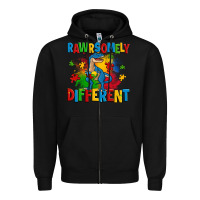 Black rawrsomely different autism trex Zipper Hoodie - Zillion Design Studio
